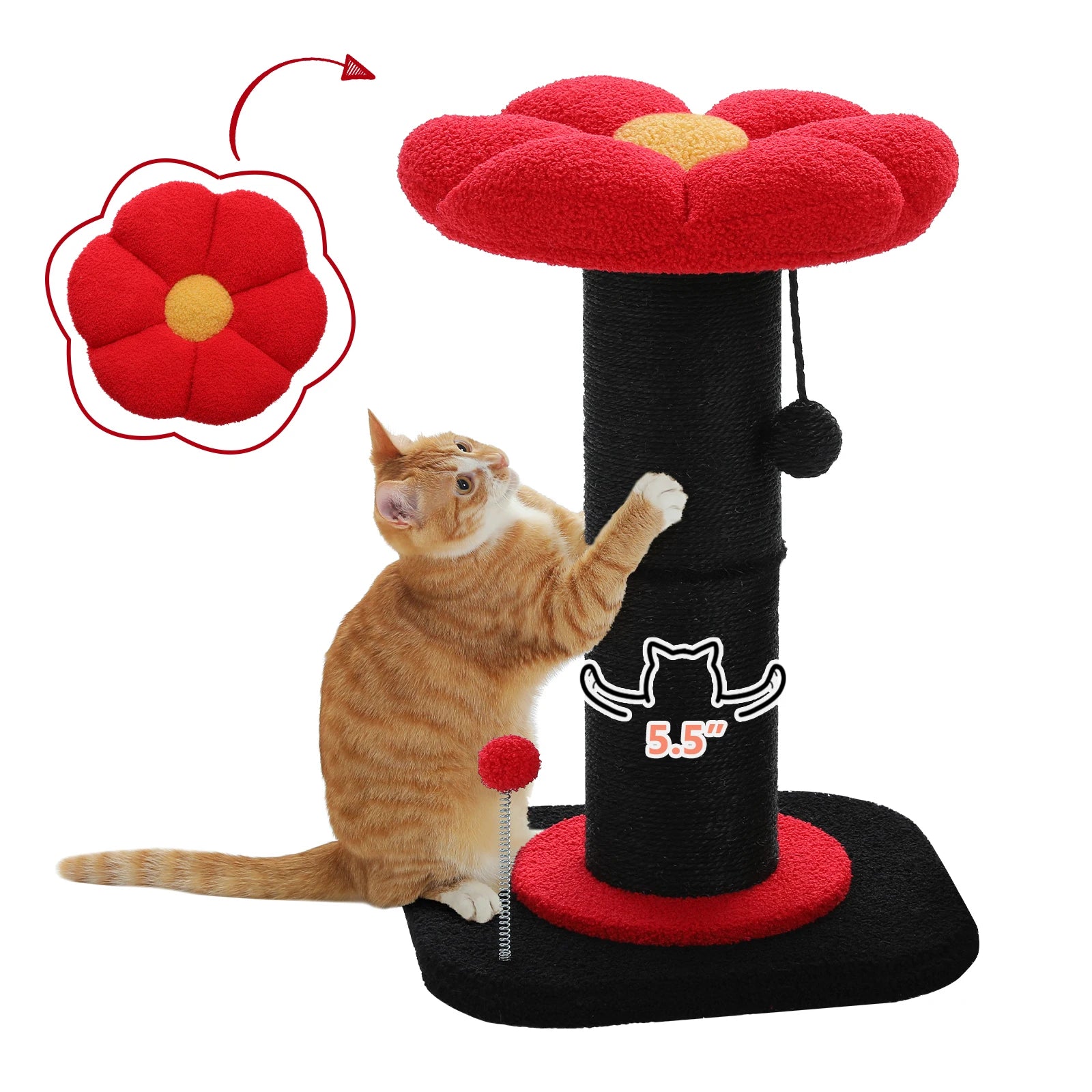 Flower Cat Scratching Post Small Cat Tree Tower with Removable Bed and Super Thick Sisal Post for Indoor Cats - Joanie B 25
