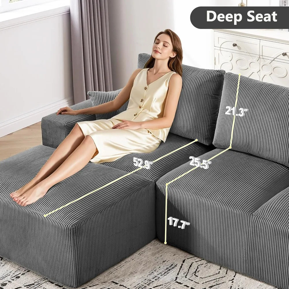 108" Modular Sectional Sofa Deep Seat Compression L-Shape Couch with Chaise Upholstered Living Room Furniture