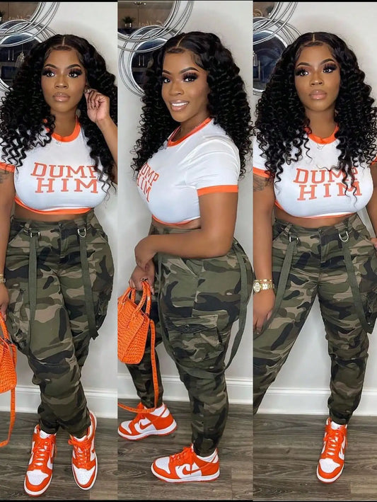 Womens Y2K Camo Cargo Pants High Waisted Army Fatigue