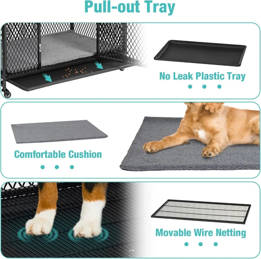 Indoor Dog Crate Furniture Movable Side End Table for Small Medium and Large Dogs with Cushion Tray Wire Rustic Brown - Joanie B 25