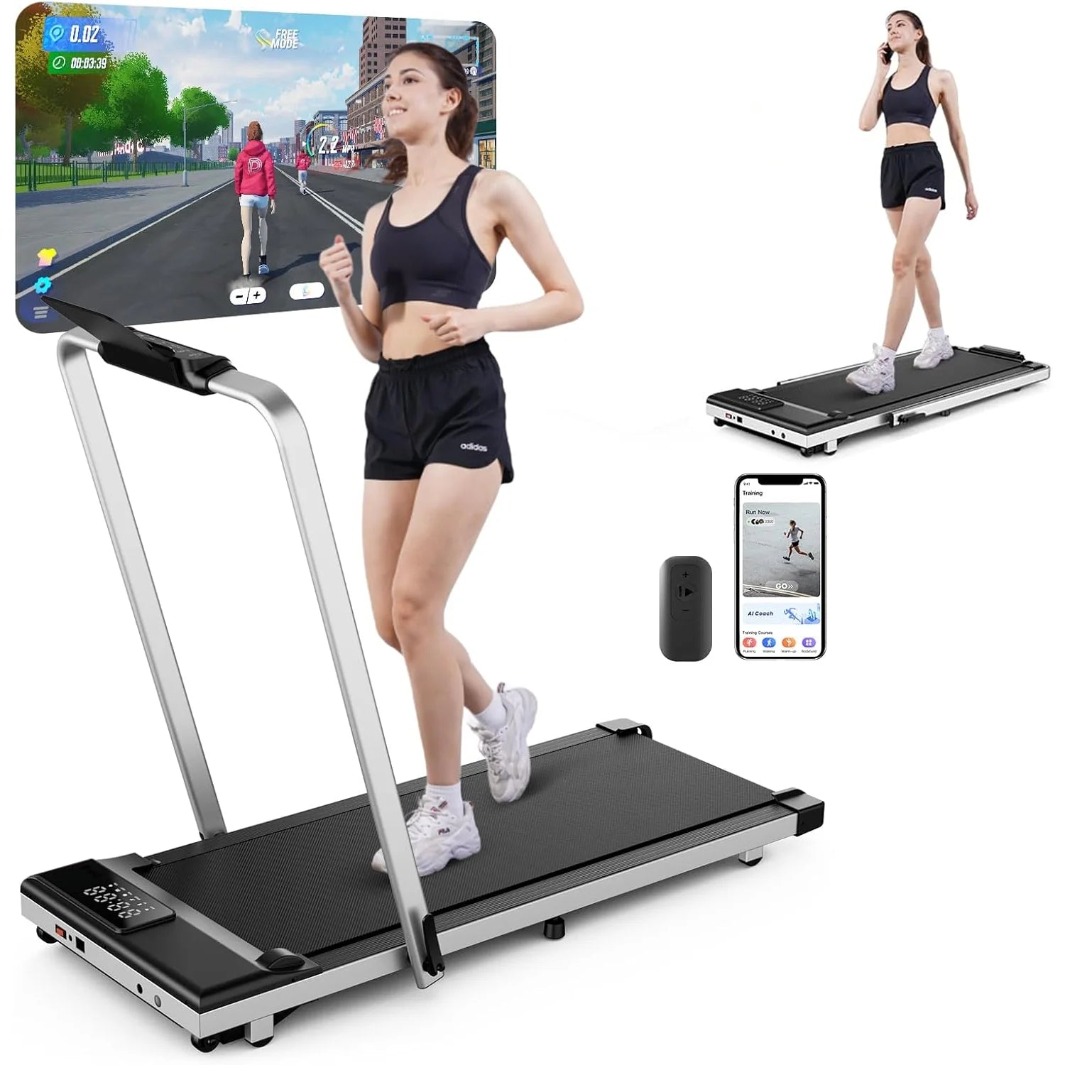 3in1 Walking Pad Treadmill 300 lbs Capacity Foldable Treadmill 3.0HP Quiet Under Desk Treadmill Exercise Machine for Home&Office - Joanie B 25