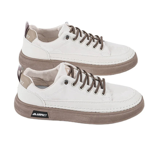 Beige Men's Punk Skate Shoes with Leather and Canvas Breathable Thick Platform for Streetwear and Casual Wear - Joanie B 25