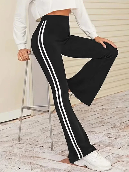 Striped Yoga Pants For Women Elastic Flared Full Length