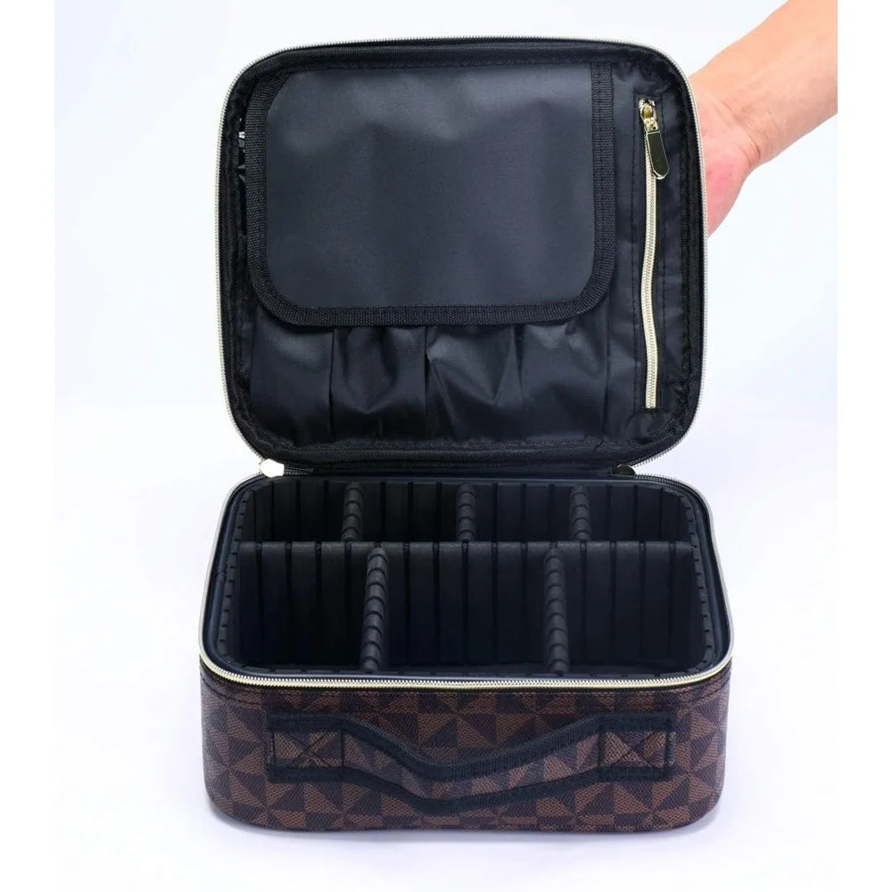 Travel Makeup Train Case Portable Cosmetic Organizer Adjustable Dividers Storage Bag for Brushes Toiletries Jewelry Digital - Joanie B 25