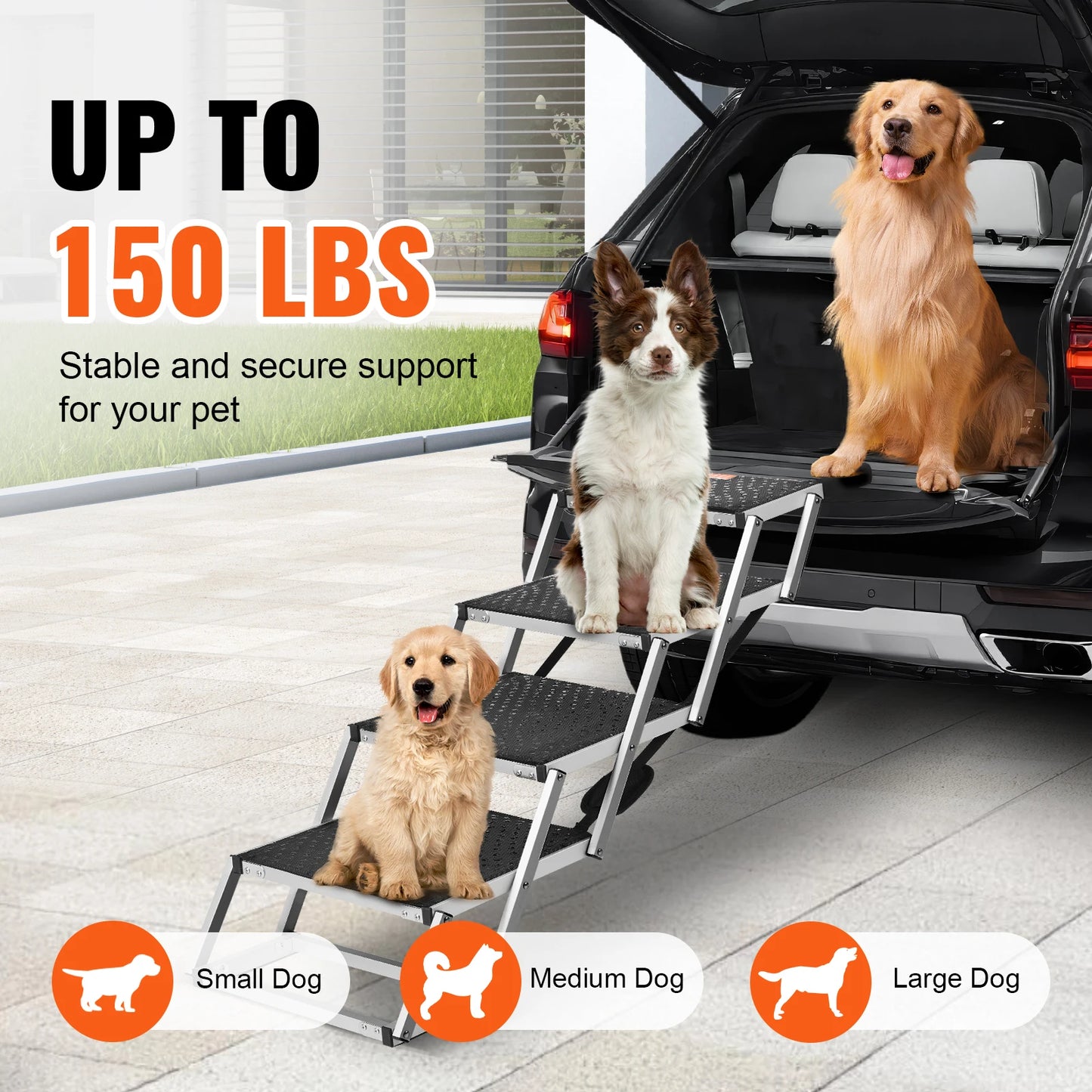VEVOR Dog Stair for Cars Wide 4 Step Folding Portable Pet Steps Lightweight Aluminum Supports Up to 150 Pounds - Joanie B 25