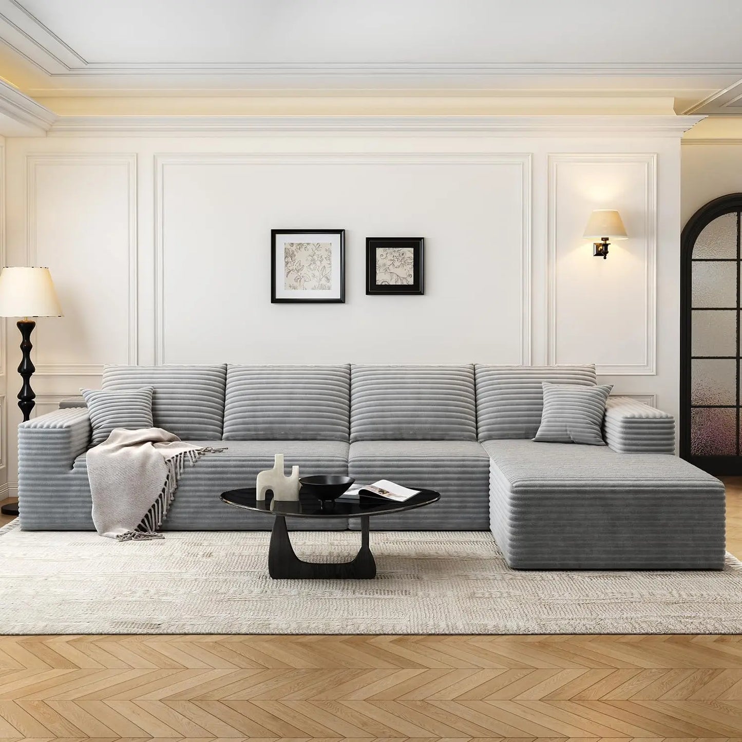 135.4 Inch Cloud Modular Sectional Sofa With L Shape Chaise For Living Room