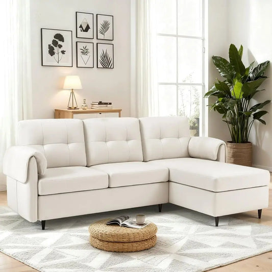 3 Seat L Shaped Linen Convertible Sofa With Storage Chaise For Living Room