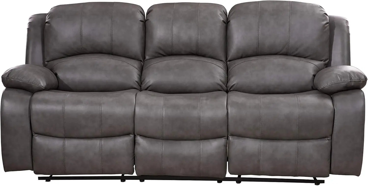 Three Piece Bonded Leather Reclining Sofa Chair Set Gray 8018 Glider Living Room - Joanie B 25