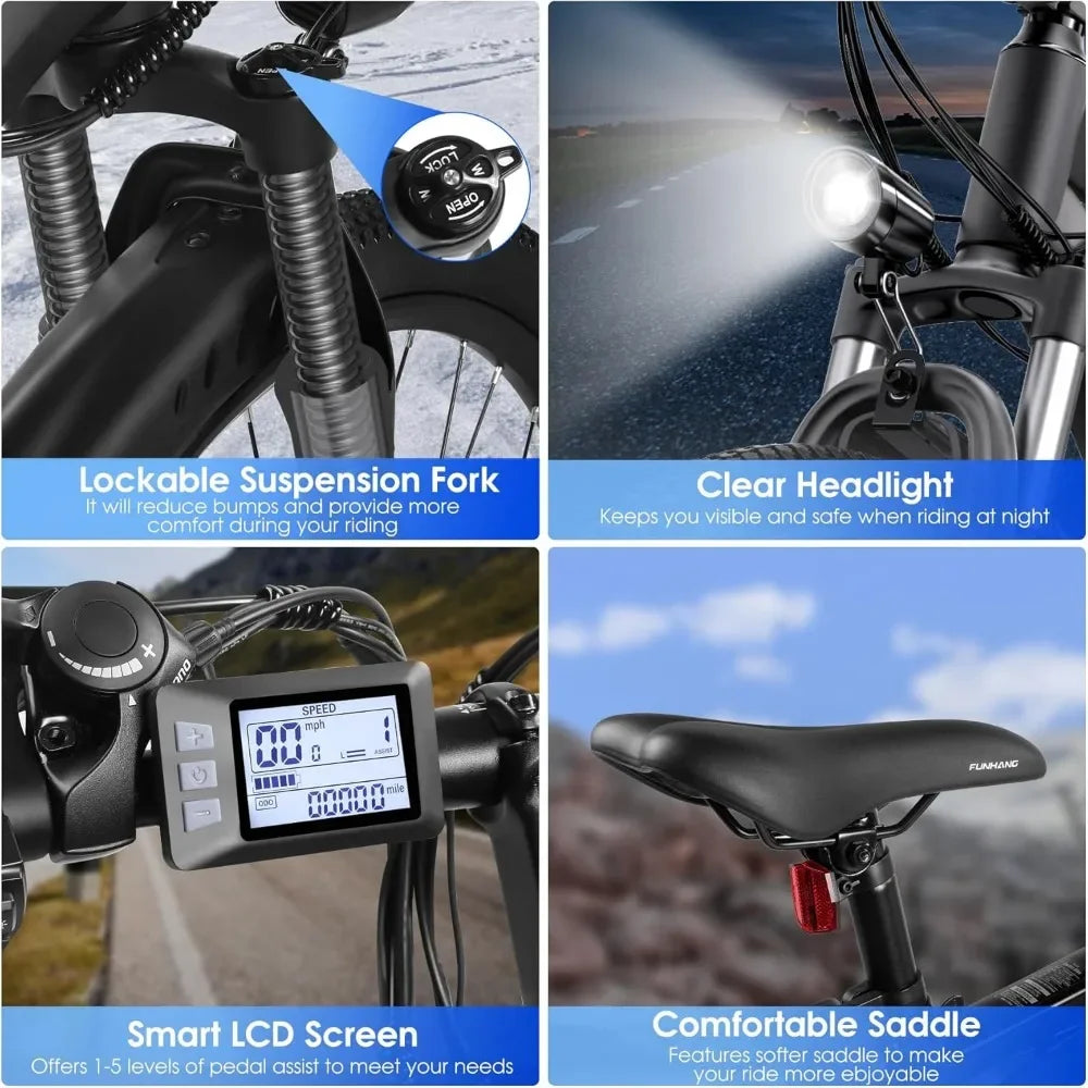 26 Inch 1000W Peak Electric Bike for Adults Up to 50 Miles 21.7MPH Mountain Bike with Removable 48V 374.4Wh Battery - Joanie B 25