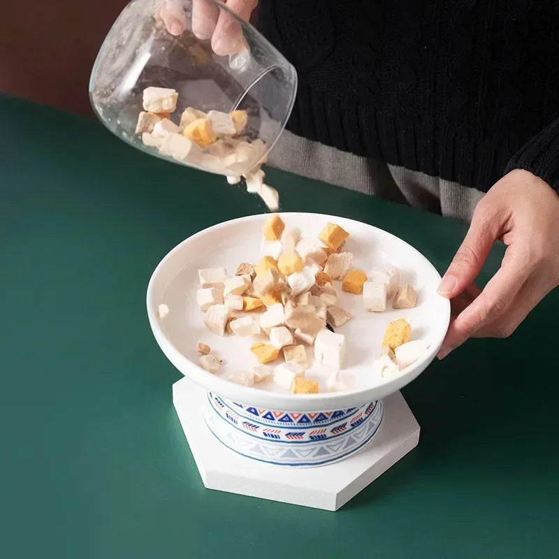 Small Dogs Raised Drinking Supplies Bohemian Food Water Bowl Cat Feeders Pet Ceramic Eating - Joanie B 25