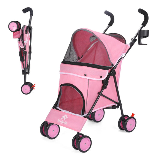 Pet Dog Stroller 4 Wheels Rotating Brakes Storage Travel