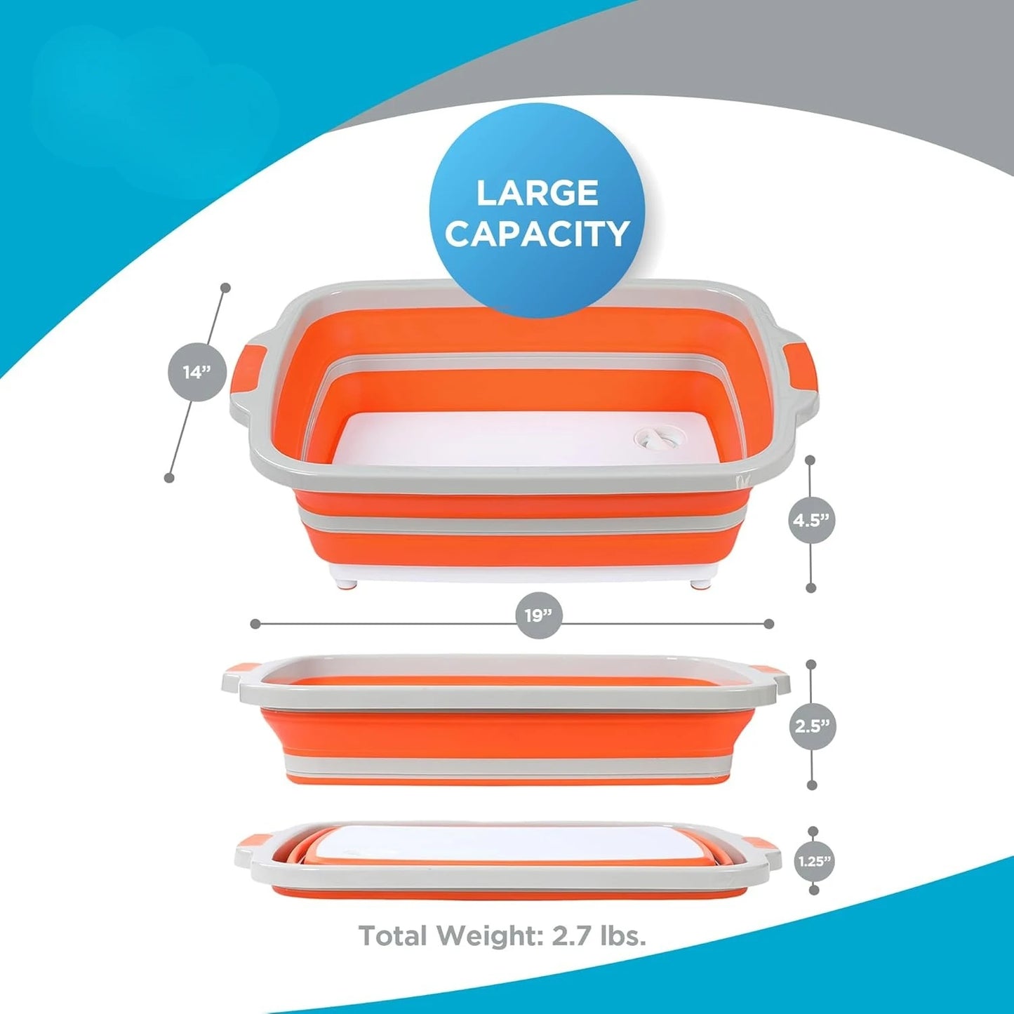 Collapsible Large BBQ Prep Tub w/Cutting Board, Multi-Function Grill Caddy w/Colander & Lid, Portable Silicone Dish Bowl