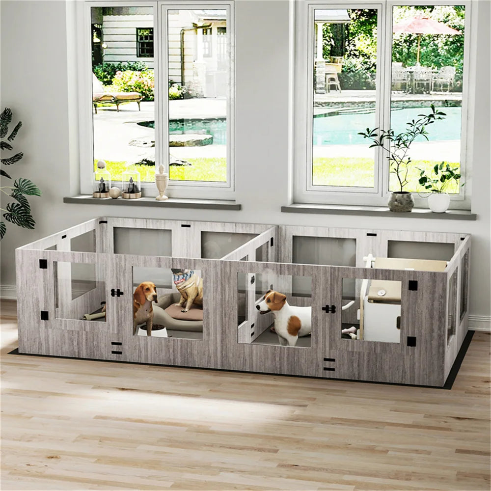 XXL Dog Whelping Box Playpen Two Rooms Tempered Glass
