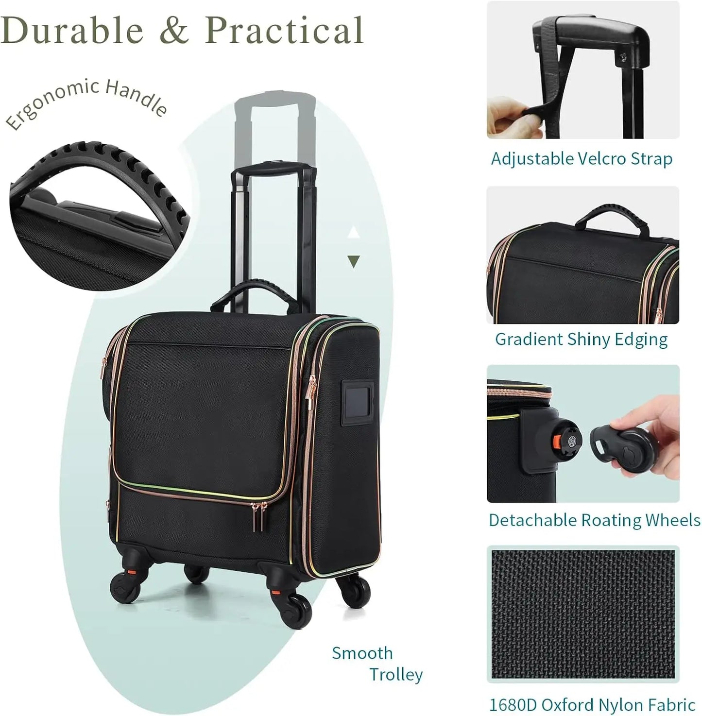 Professional Rolling Makeup Train Case Make Up Storage Bag for Makeup Artist Hairstylist Barbers with 5 Toiletry Bags - Joanie B 25