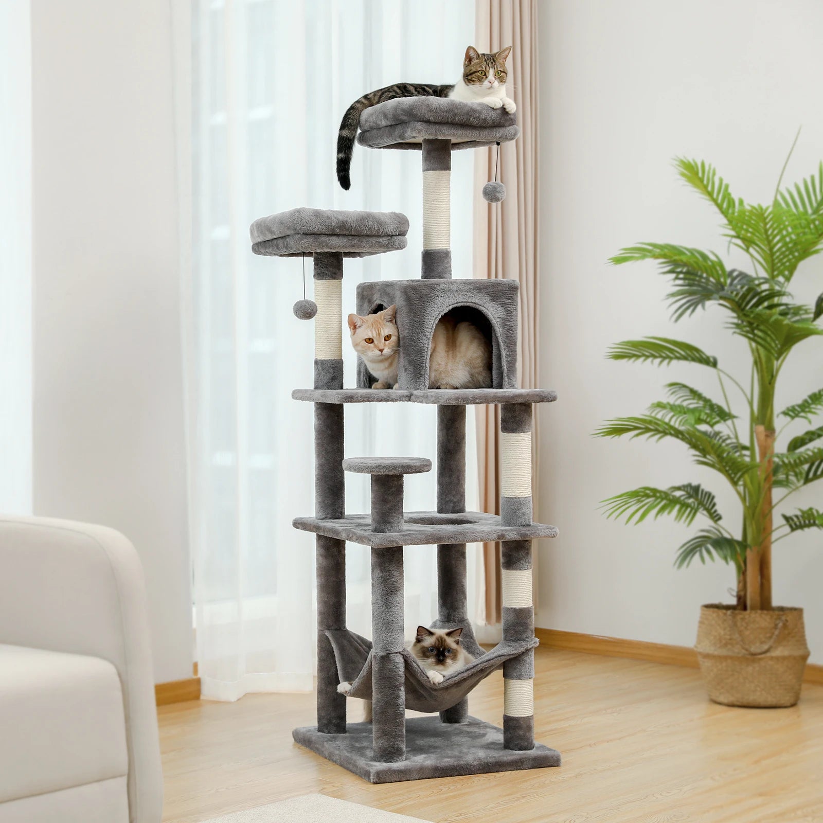 Multi Level Cat Tree with Scratching Posts Cozy Hammock Plush Cat Tower for Indoor Cat Condo Bed and Accessories - Joanie B 25