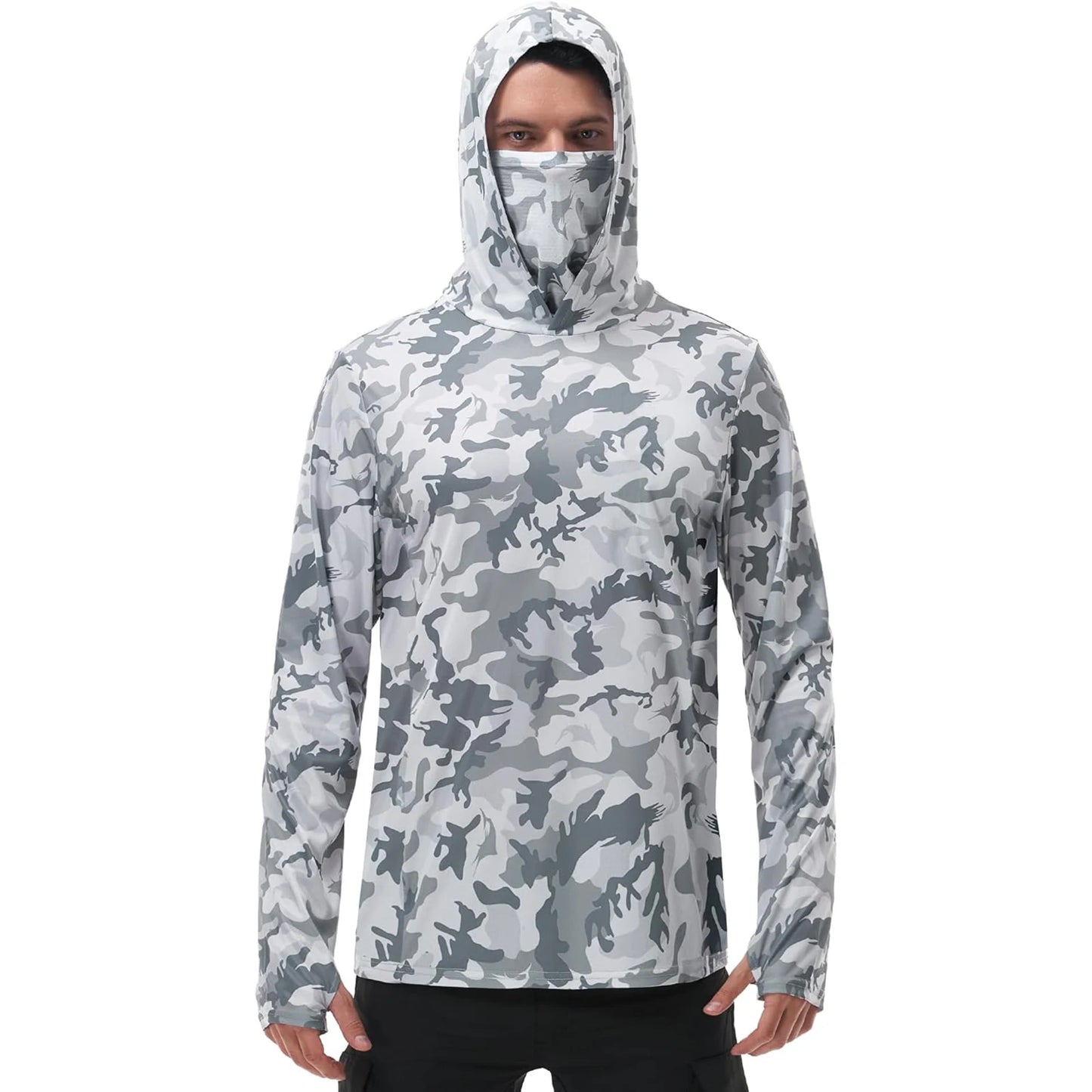 Men's Fishing Shirt Camo Print Hoodie with Built-in Face Mask - Joanie B 25