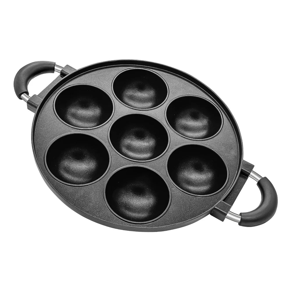 7 Hole Cast Iron Omelette Pan Nonstick Egg Cooker Cake Mold Kitchen Cookware