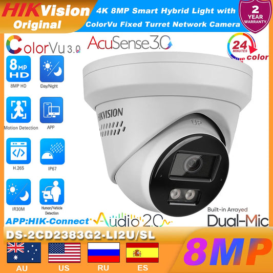 Hikvision 8MP 4K IP Turret Camera AcuSense With Smart Hybrid Light And Audio - Joanie B 25