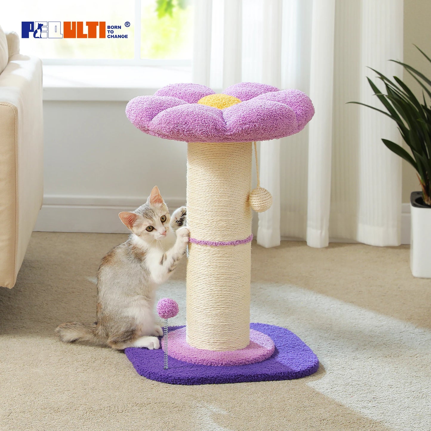 Flower Cat Scratching Post Small Cat Tree Tower with Removable Bed and Super Thick Sisal Post for Indoor Cats - Joanie B 25