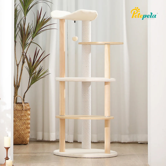 Modern Cat Tree Tower Furniture Wooden with Scratching Post Multi-level Jumping Platform with Condo and Comfortable Perch Beige - Joanie B 25