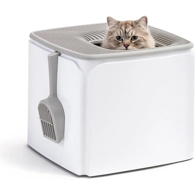 USA Premium Top Entry Cat Litter Box with Scoop Square Enclosure for Cats and Kittens - Joanie B 25
