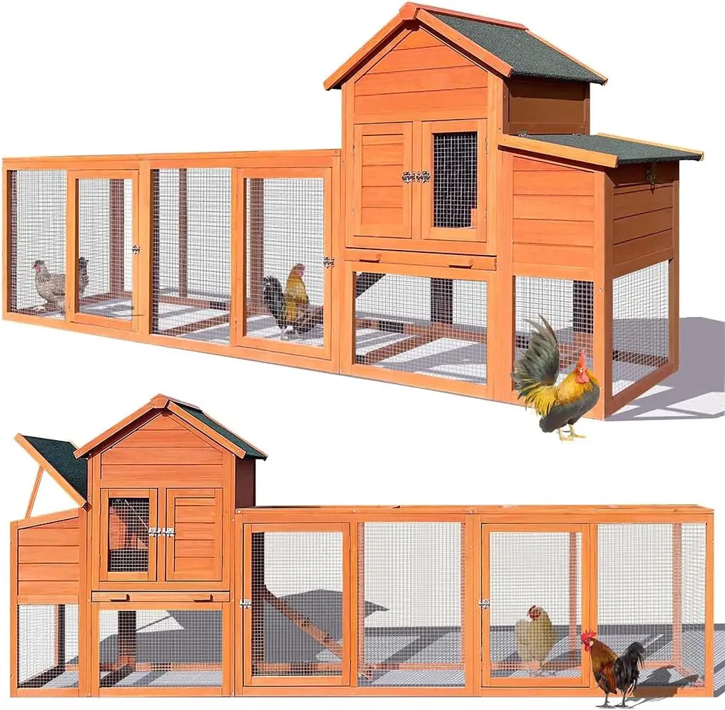 122 Inch Large Wooden Chicken Coop Backyard Hen House Indoor Outdoor Two Story Poultry Cage Garden Pet Hutch - Joanie B 25