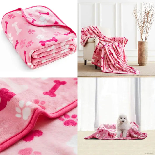 Luxurious Dog Cat Blanket Microplush Fleece 350Gsm Pink Paw