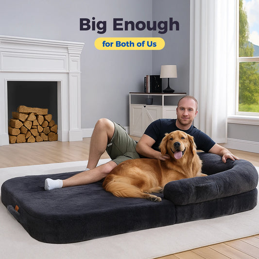 Foldable Portable Dog Bed Machine Washable Grey Faux Fur
