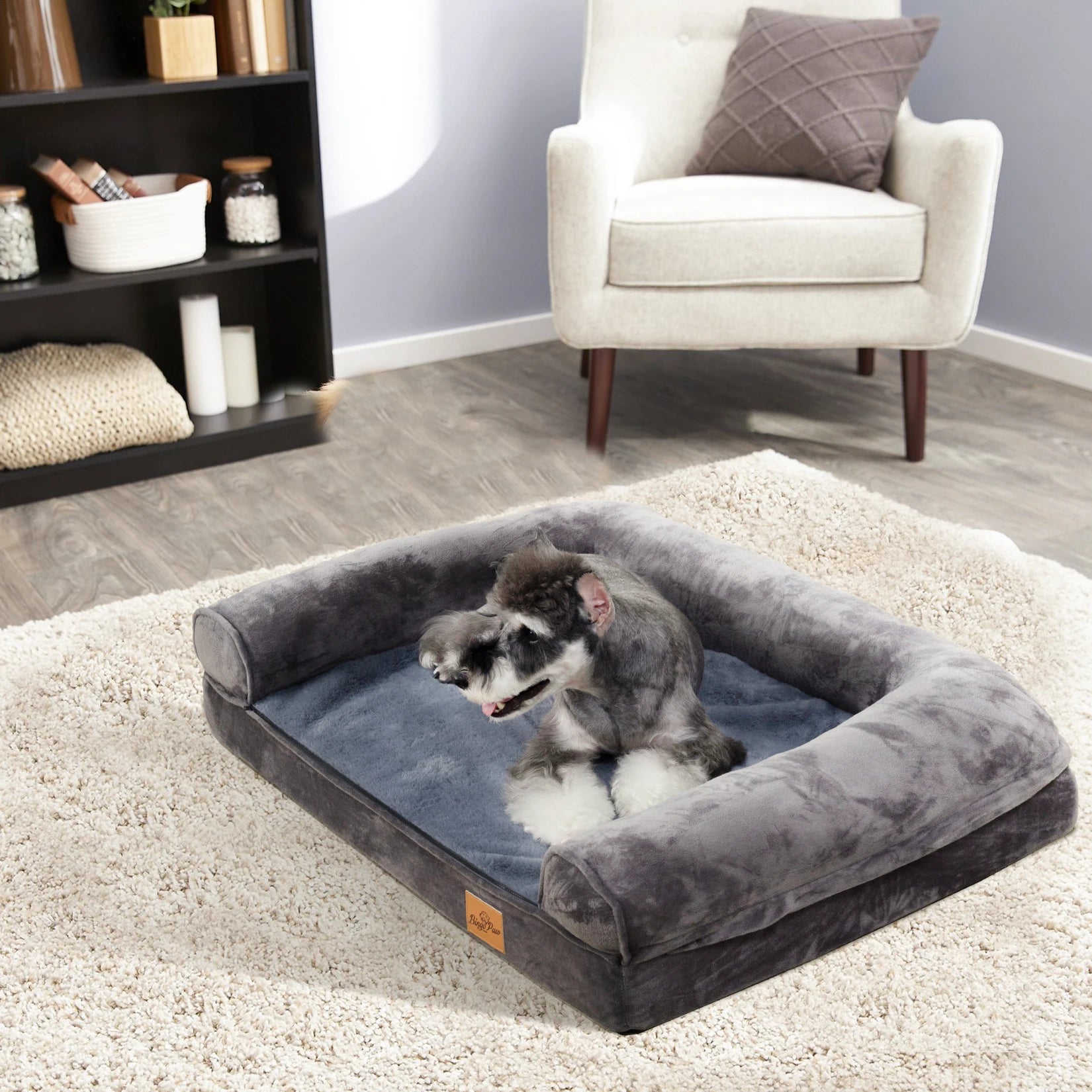 Extra Large Cozy Sofa Style Dog Bed with Sponge Foam Base Waterproof Cover and Bolster - Joanie B 25