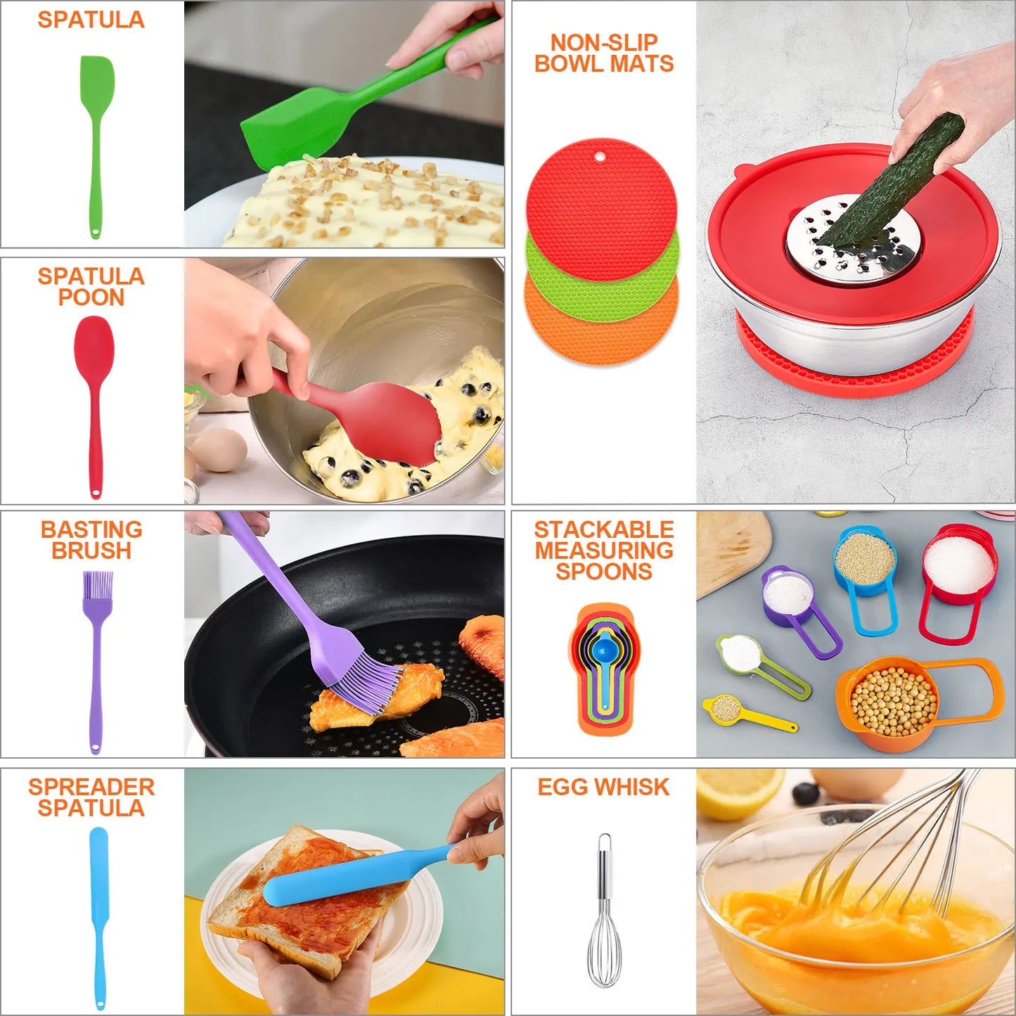 29-Piece Stainless Steel Mixing Bowl Set Non-Slip Kitchen Essentials