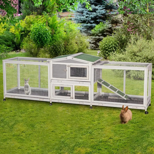 94.5 Inch Rabbit Hutch with Eight Wheels Two Run Wooden Bunny Cage Outdoor Small Animal House with Removable Features - Joanie B 25