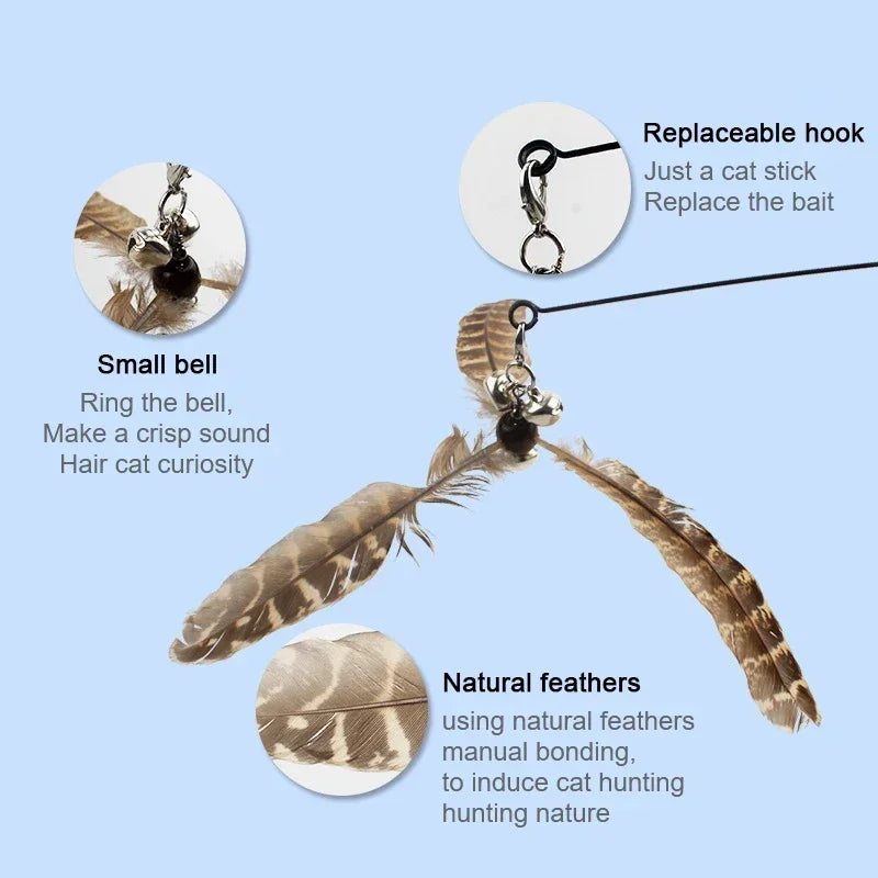 Pet Head Rod Wire Toys for Cats Funny Interactive Cat Accessories Stick with Replaceable Bell Fish Fishing Feather Teaser - Joanie B 25