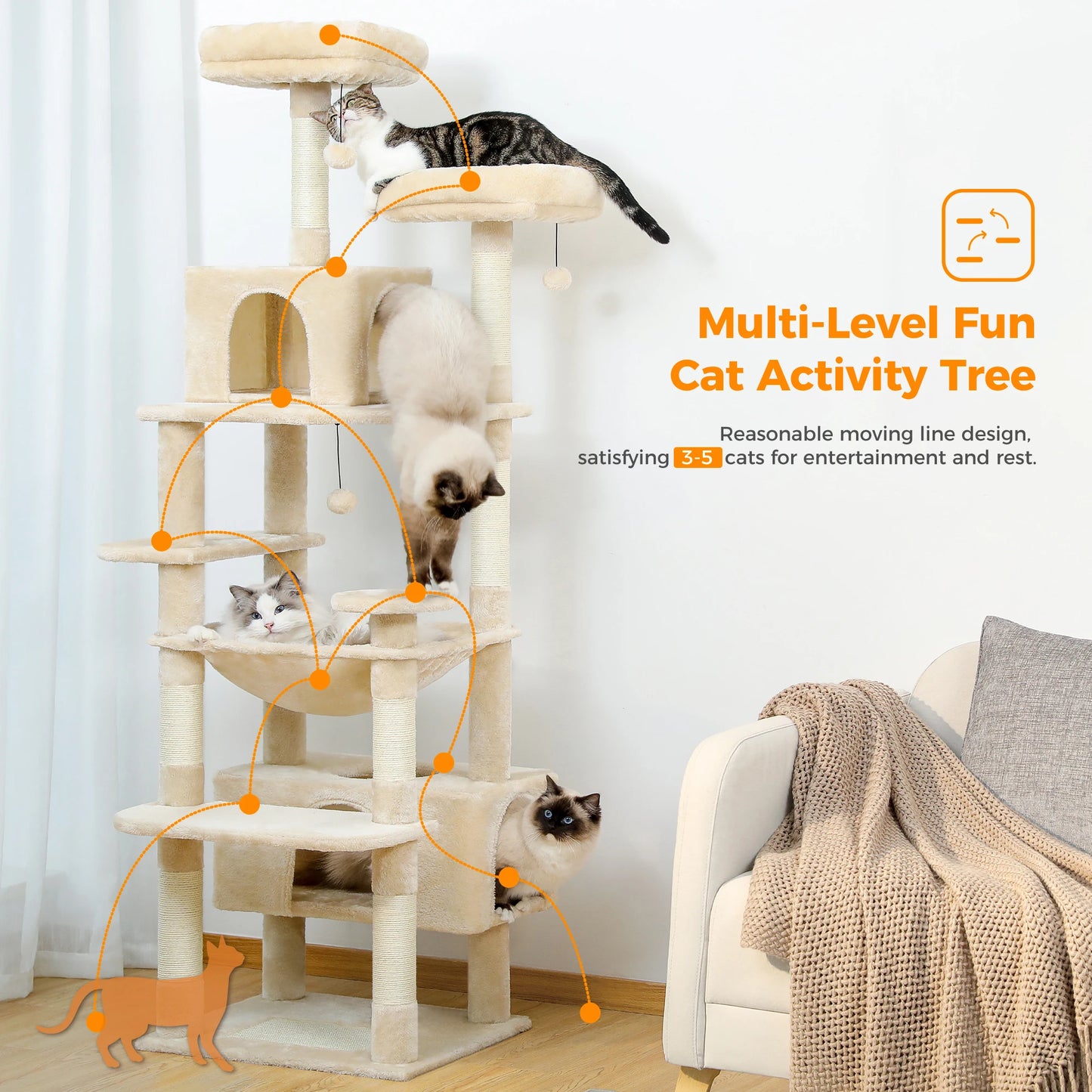 Large Indoor Cat Tree Tower With Sisal Scratching Posts Hammock Perches