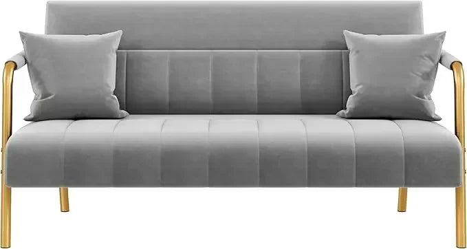 56.5 Inch Wide Modern Velvet Sofa With Gold Metal Armrests And Legs - Joanie B 25