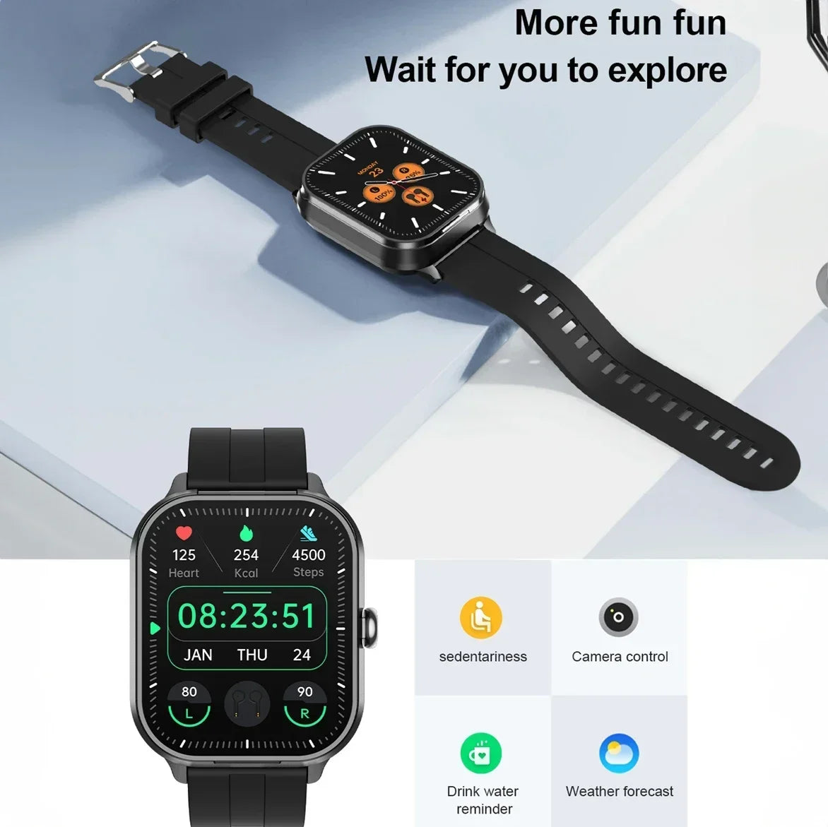 Smart Watch Men With Earphones 2 Inch NFC Make Call Ultra Fitness Pedometer Sport for Android and iOS Phones - Joanie B 25
