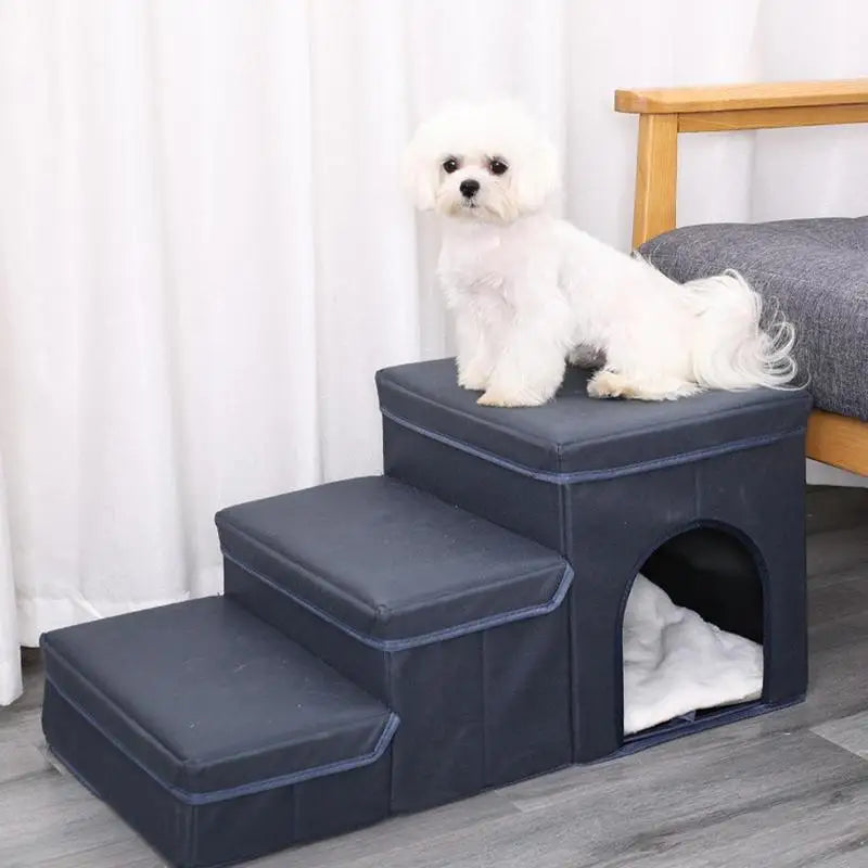 Foldable Dog Steps Portable Dog Stair with Storage Box Heavy Duty Pet Home Ladder for Sofa Bed and Car - Joanie B 25