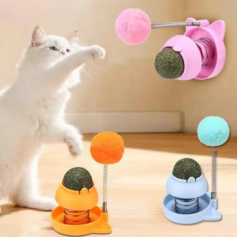 Rotatable Catnip Ball Toy with Spring Ball Edible Healthy Lickable Catnip Stickers and Bubbles for Cats - Joanie B 25
