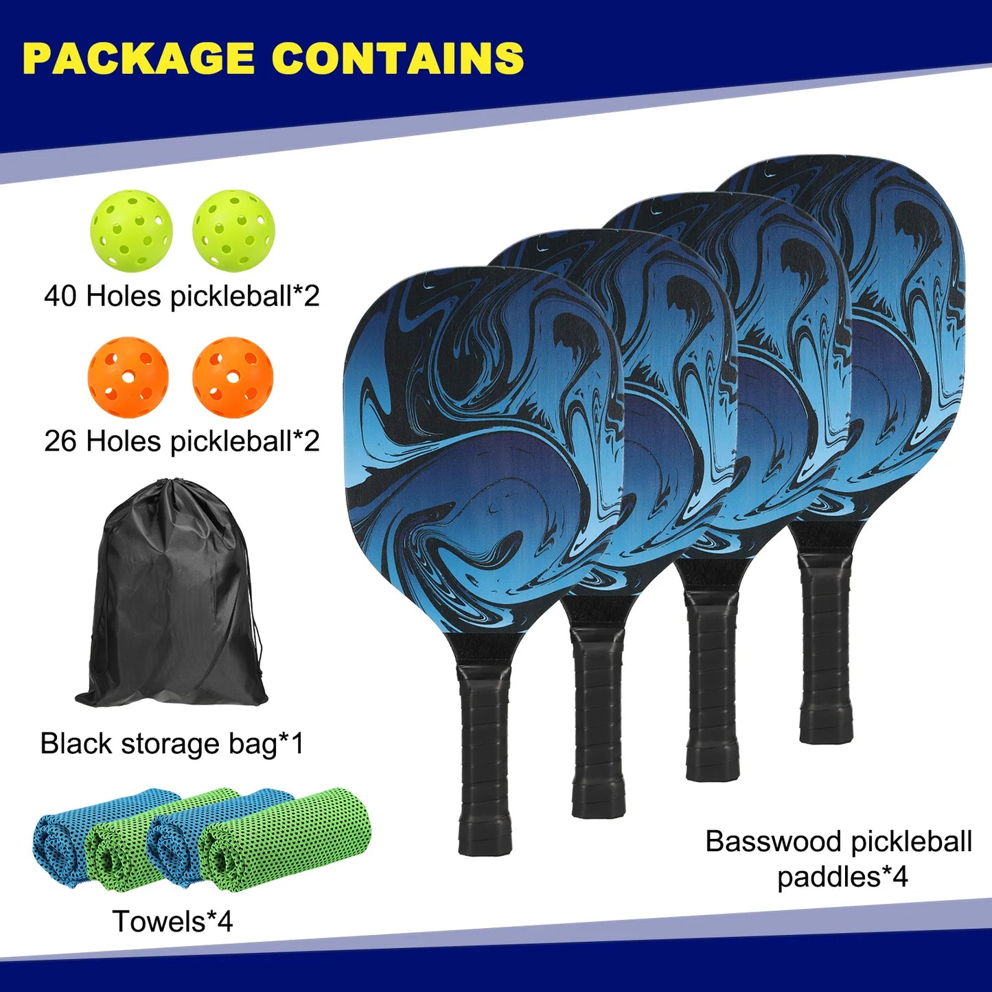 Pickleball Paddles Set with Four Premium Wooden Rackets Cushioned Grips and Portable Carry Bag - Joanie B 25