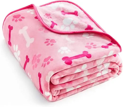 Luxurious Dog Cat Blanket Microplush Fleece 350Gsm Pink Paw