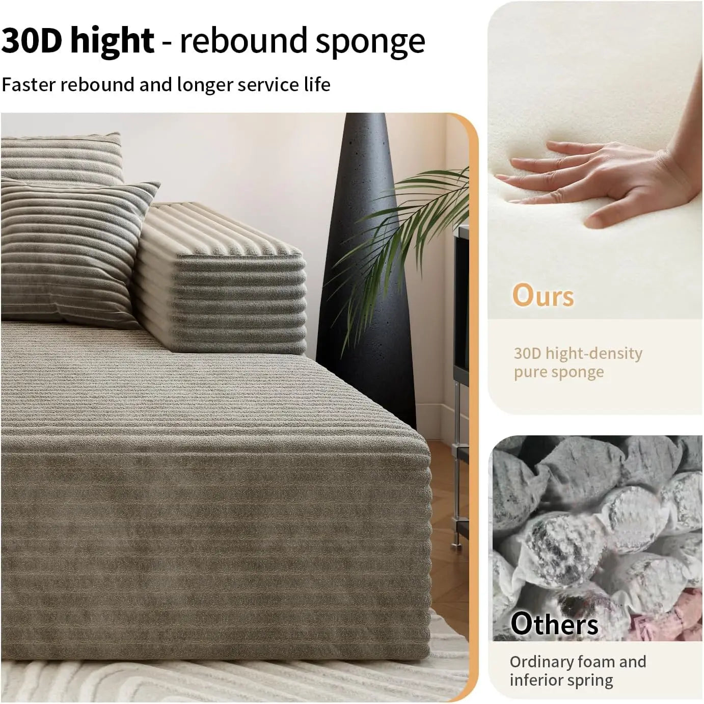 135.4 Inch Cloud Modular Sectional Sofa With L Shape Chaise For Living Room