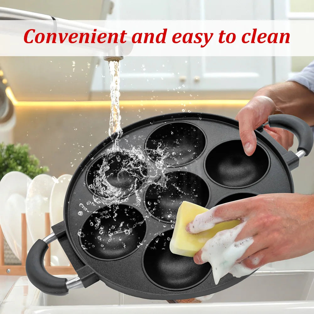 7 Hole Cast Iron Omelette Pan Nonstick Egg Cooker Cake Mold Kitchen Cookware