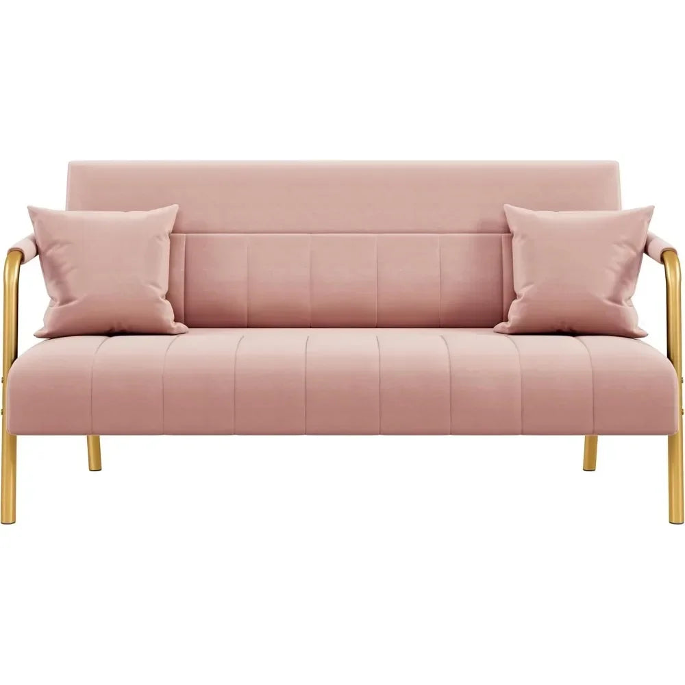 56.5 Inch Wide Modern Velvet Sofa With Gold Metal Armrests And Legs - Joanie B 25