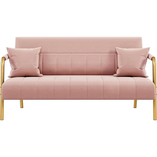 56.5 Inch Wide Modern Velvet Sofa With Gold Metal Armrests And Legs