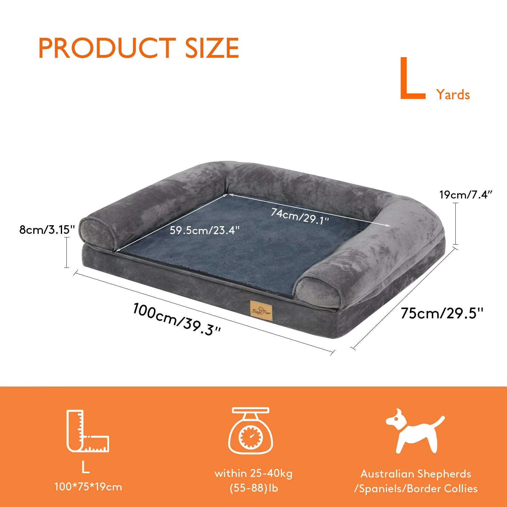 Extra Large Cozy Sofa Style Dog Bed with Sponge Foam Base Waterproof Cover and Bolster - Joanie B 25