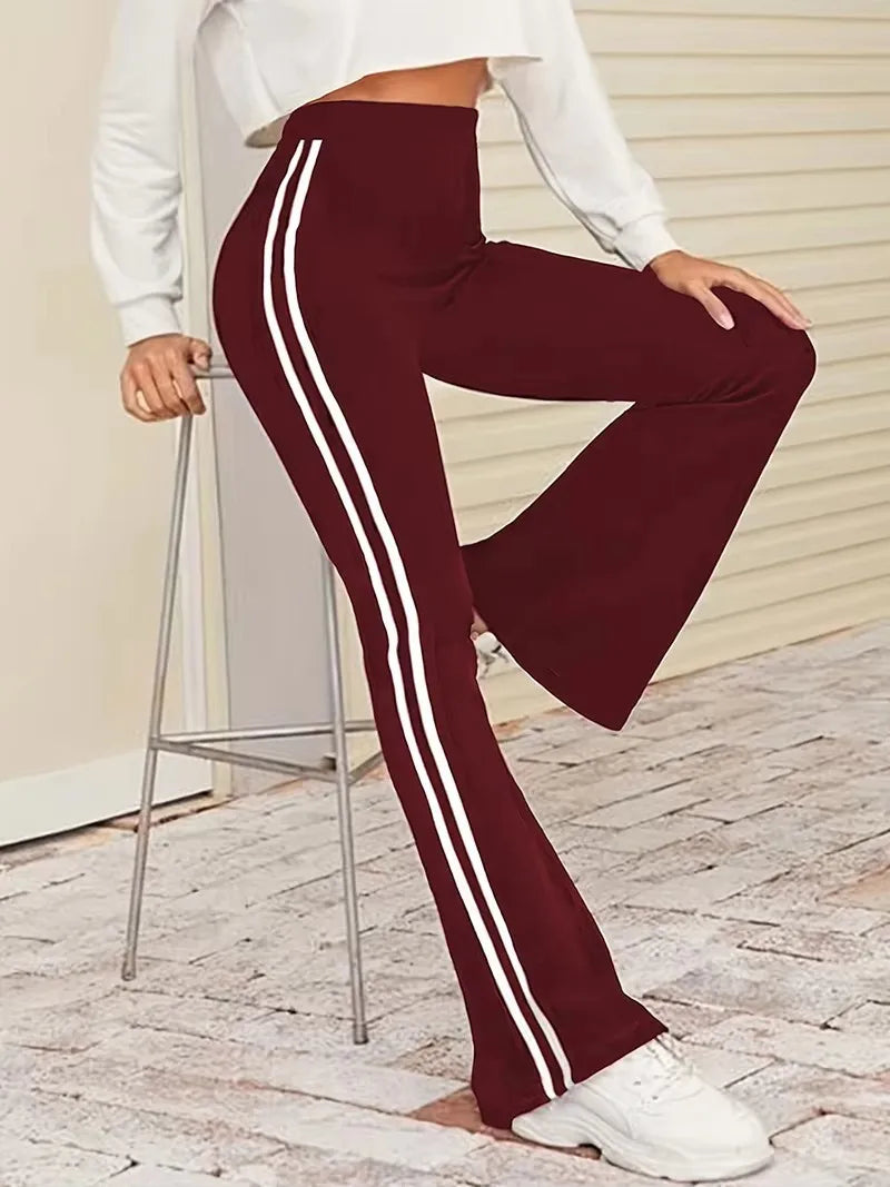 Striped Yoga Pants For Women Elastic Flared Full Length