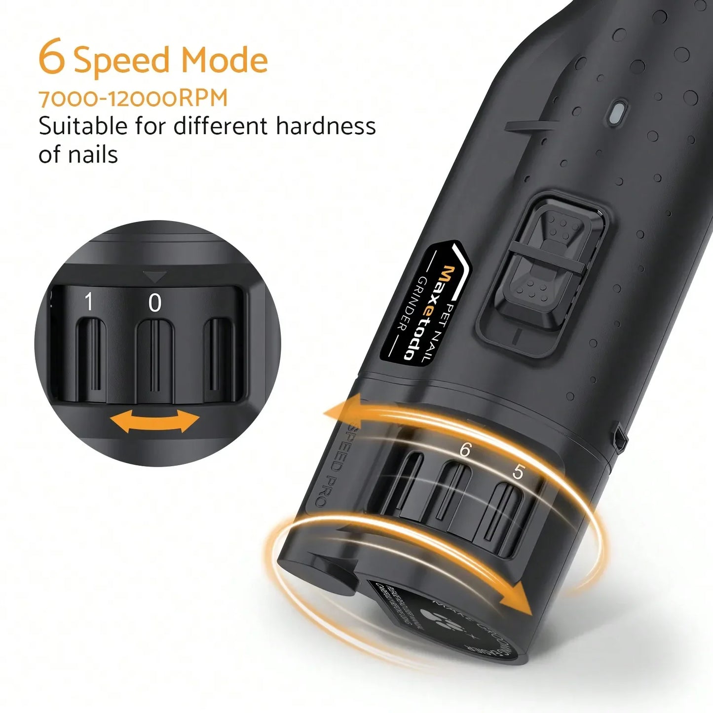 Quiet USB Rechargeable Dog Nail Grinder With 6 Speeds LED