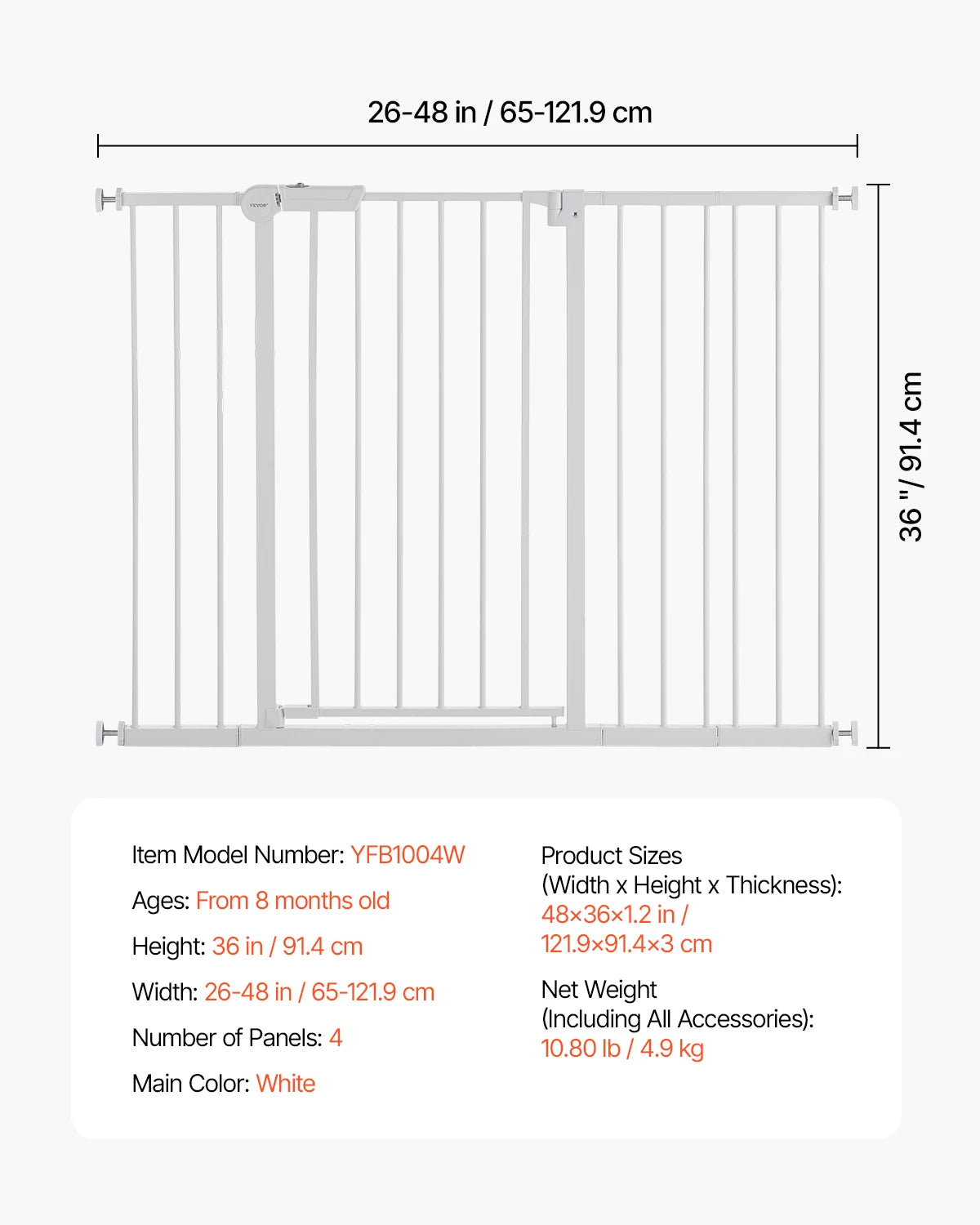 SucceBuy Baby Gate 28 30 36 Inch Walk Through Pressure Mount