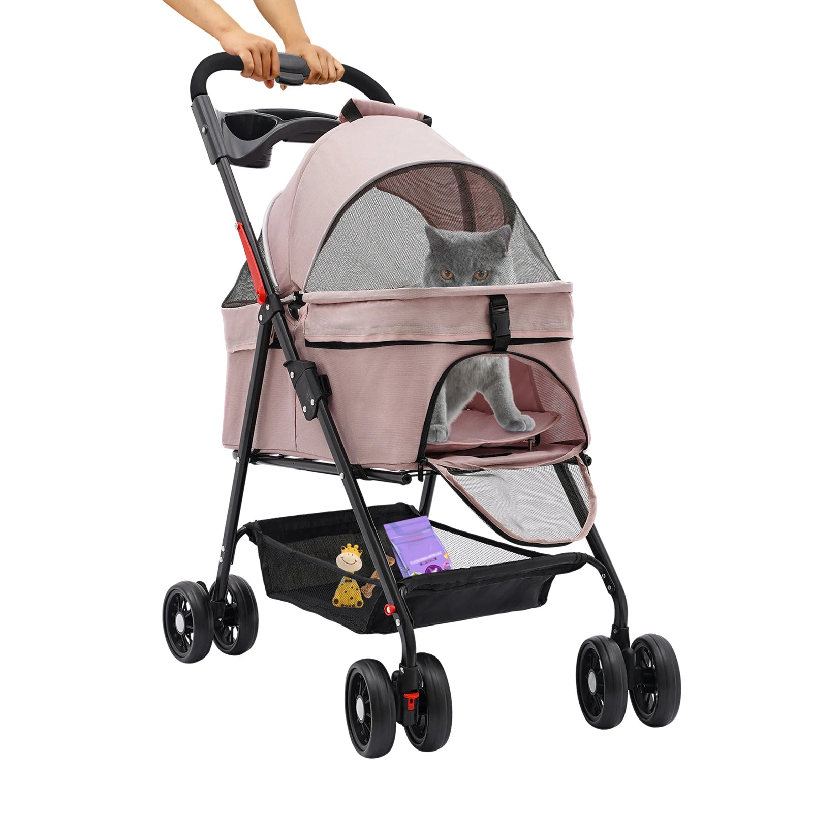 Pink Pet Stroller for Cats and Dogs Foldable Puppy Stroller with Storage for Small Medium Pets Up to 30 Pounds - Joanie B 25