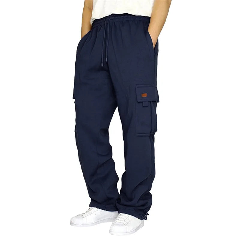 Men’s Loose Cargo Pants Casual Drawstring Elastic Waist Wide Leg Athletic Sweatpants Outdoor Trousers - Joanie B 25