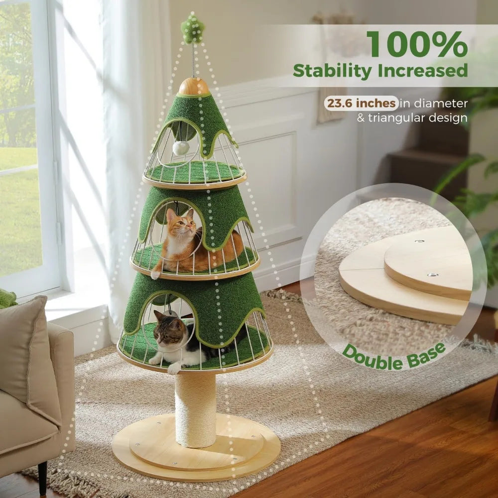 Modern Cat Tree with 51.2 Inch Width Thick Scratch Post and Three Condos Heavy Duty Cat Furniture with Metal Frame and Replaceable Mat for Indoor Cats - Joanie B 25